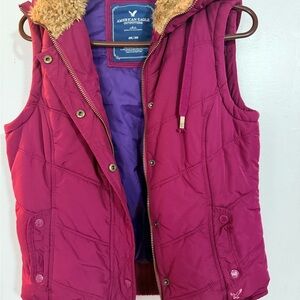 American Eagle Outfitters Burgundy Jacket with Faux Fur